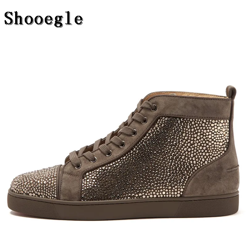 

SHOOEGLE Newest Men Rhinestone Sneaker High-top Diamond Lace-up Ankle Boots Zapatillas Hombre Casual Shoes Man Free Shipping