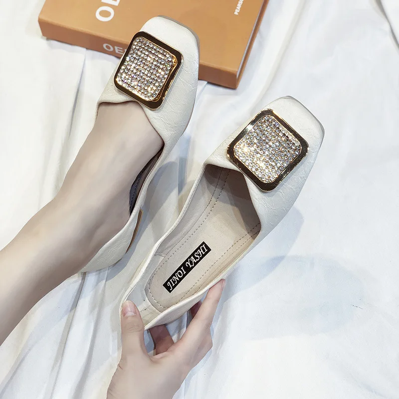 

Size 35-40 OL Office Spring and autumn Women Shoes Crystal Low Heel Casual Shoes Patent Leather Shoes Woman Boat summer Shoes