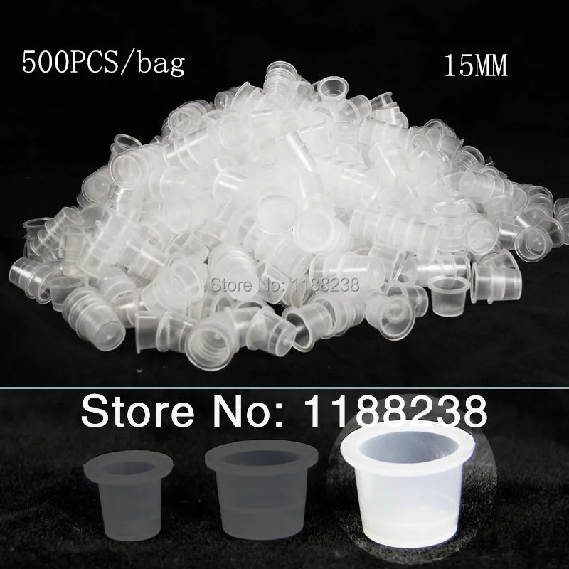 

500PCS/LOT Big Size 15MM White Tattoo Ink cups cap holder plastic cups For Tattoo Gun Needle Ink Tips Grips Kits Supply