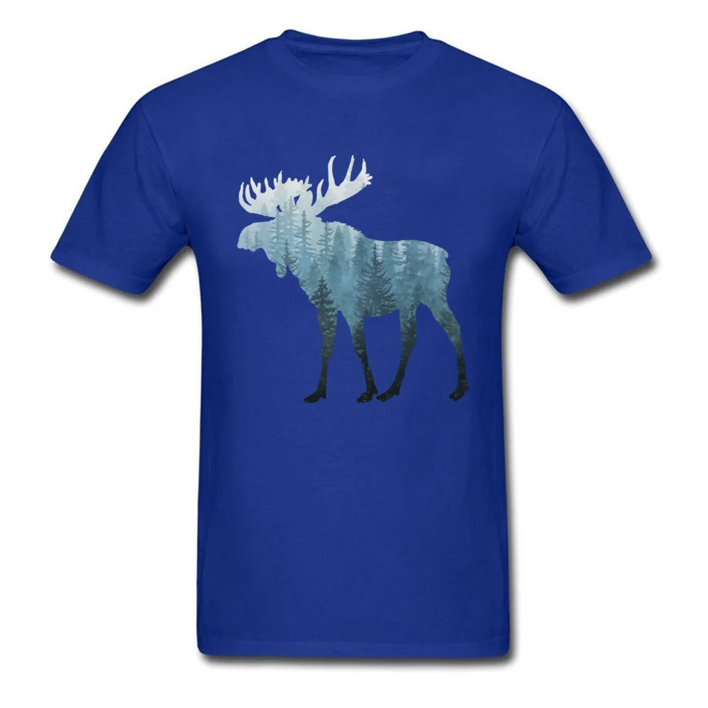 Geek Misty Forest Moose Tops Shirts for Men Designer Father Day Round Collar Cotton Short Sleeve T Shirt Summer Tee-Shirts Misty Forest Moose blue