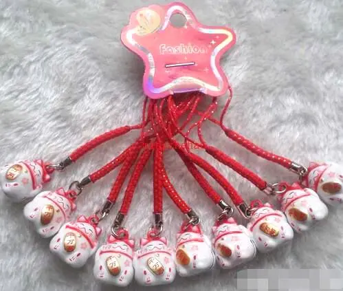 

New 20 Pcs Cartoon lucky cat Bells lanyard Cell Phone Strap Charms Keychains Key Ring DIY Jewelry Making Accessories Ty-158