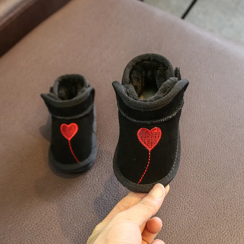 Зимние ботинки для малышей от 1 до 3 лет, теплые зимние ботинки из замши с плюшевой подкладкой, мягкая теплая обувь для малышей - Цвет: Black