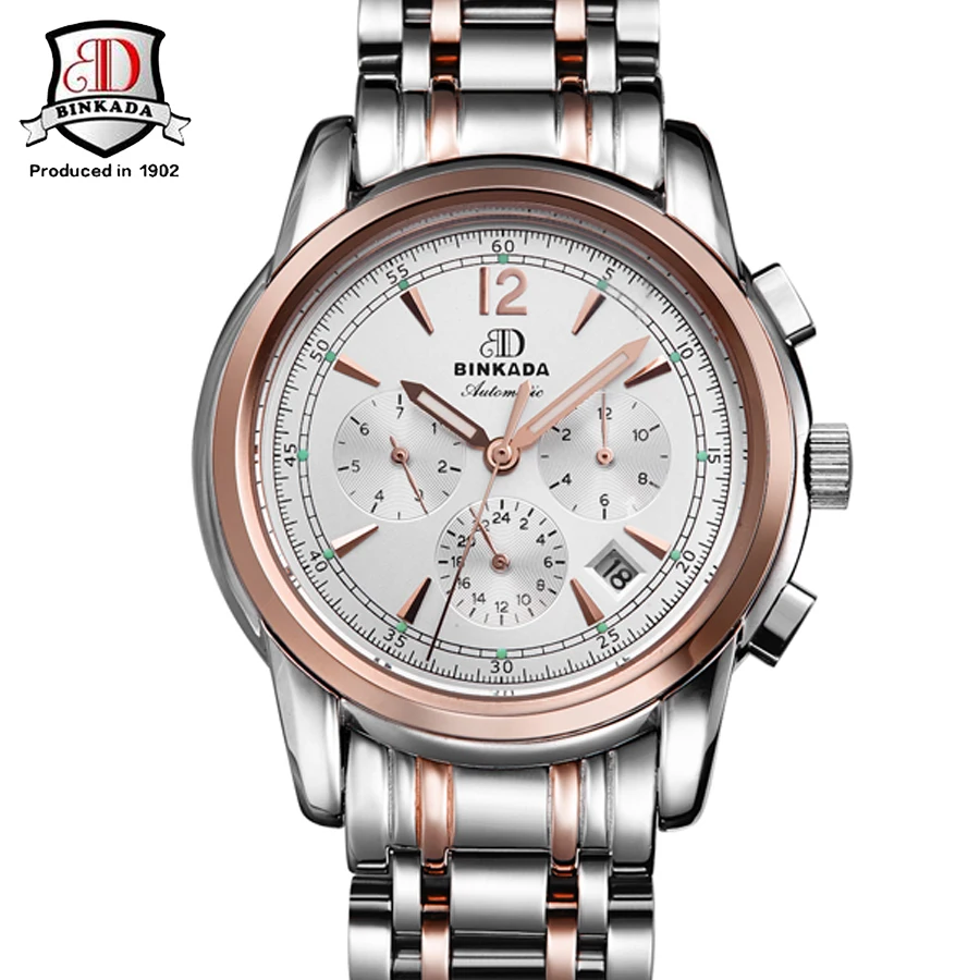 

BINKADA Relogio Masculino Luxury Watch Men Automatic Genuine Leather Strap Wristwatch Mens Mechanical Watch Reloj Hombre