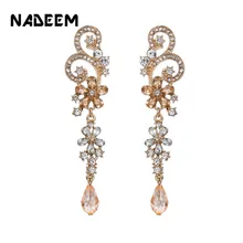 Роскошные хрустальные свадебные серьги-гвоздики цвета шампанского, роскошная Свадебная люстра, серьги-гвоздики с цветами, ювелирные изделия для помолвки для женщин