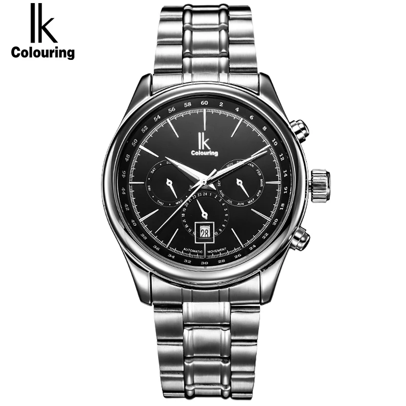 

IK Automatic self wind Sub Dial 6 Hands 24 Hours Function Men's Watch Stainless Steel Multifunction Watches Relogio Masculino