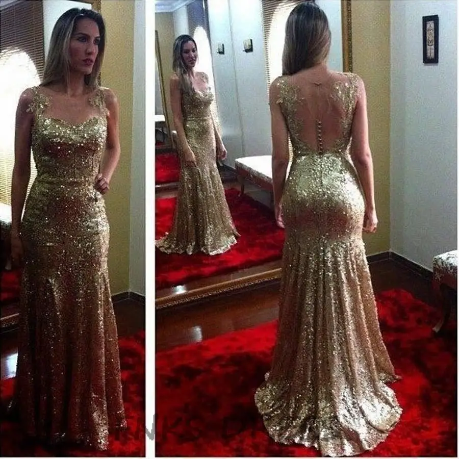 Glitter Champagne Gold Sequin Mermaid Bridesmaid Dresses with Tail See