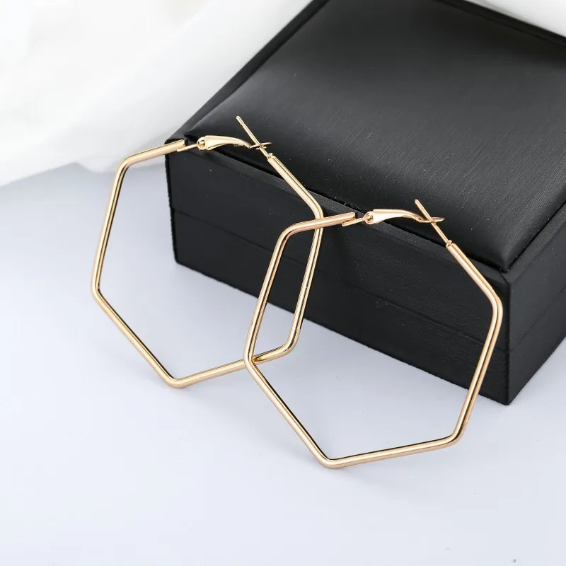 Винтажные серьги-кольца для женщин, аксессуары, индивидуальные простые металлические шестигранные геометрические серьги, модное ювелирное изделие, подарок золотого цвета