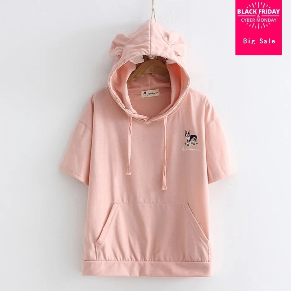 preppy style women Sweatshirts 2018 new spring cute animal embroidery