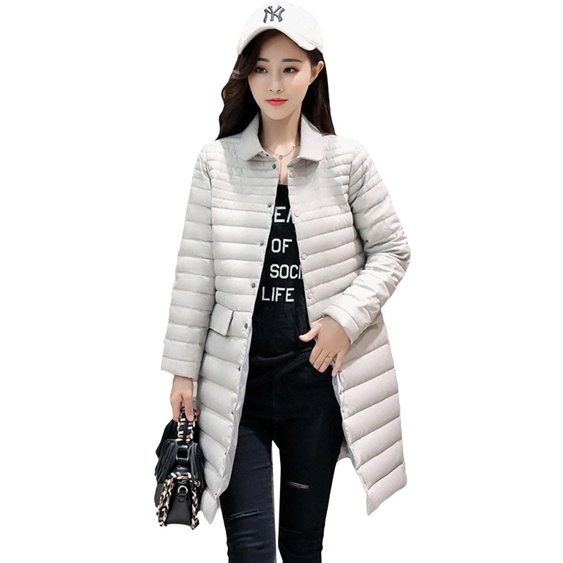 

2018 Autumn Winter Korean Light Thin Down Jackets 90% White Duck Down Women Coats Solid Color Slim Fashion Down Outwear Parka