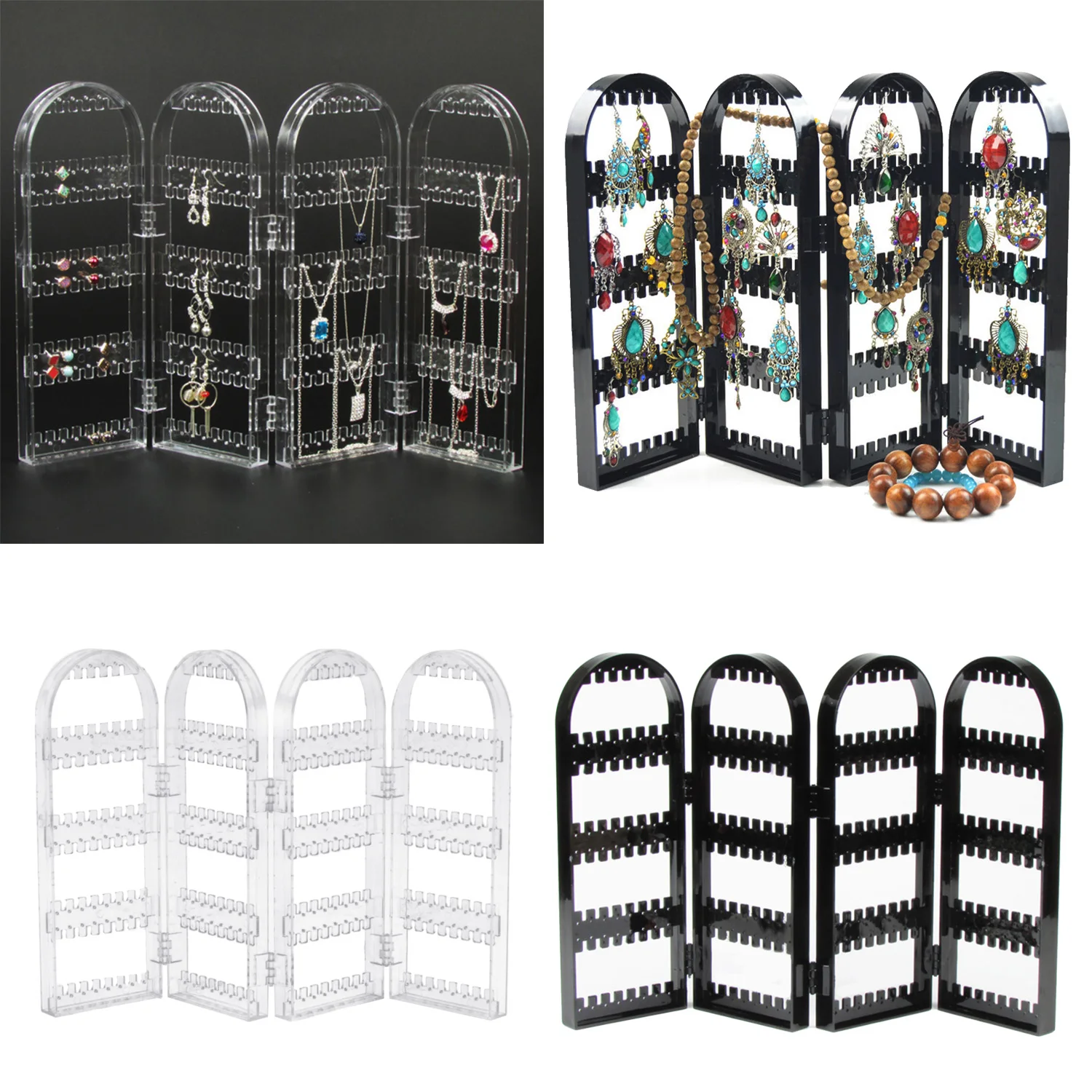 Behogar 4 Panel Foldable Plastic Jewellery Earrings Studs Display Stand