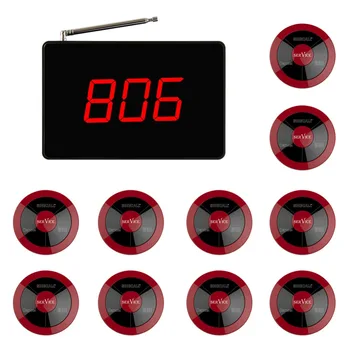 

SINGCALL Wireless Calling System, 10 waiter buzzer waterproof call buttons and 1 display, maintain a quality service environment