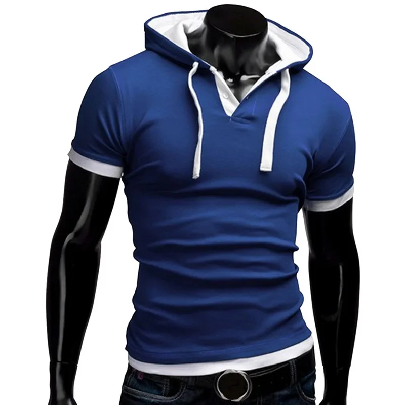 

Fashion Men Short Sleve Hooded T Shirt Men 2018 Hot Summer Solid Hoodie Top Plus Size 5XL Slim Fit Tee Tops 618 Clearance Sale