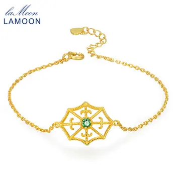 

LAMOON Spider Web 2.5mm Round Cut Green Emerald 925 Sterling Silver Jewelry Chain Charm Bracelet LMHI032