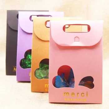 

10pcs Multi color gold"Merci" Candy Bag French Thank You Wedding Favors Gift Box Package with heart clear window box15.5*10*6cm