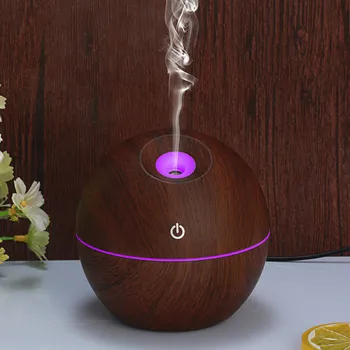 

USB Air Ultrasonic Humidifier Essential Oil Aroma Diffuser with Colorful LED Night Light Slant Nozzle Wood Grain 130ml