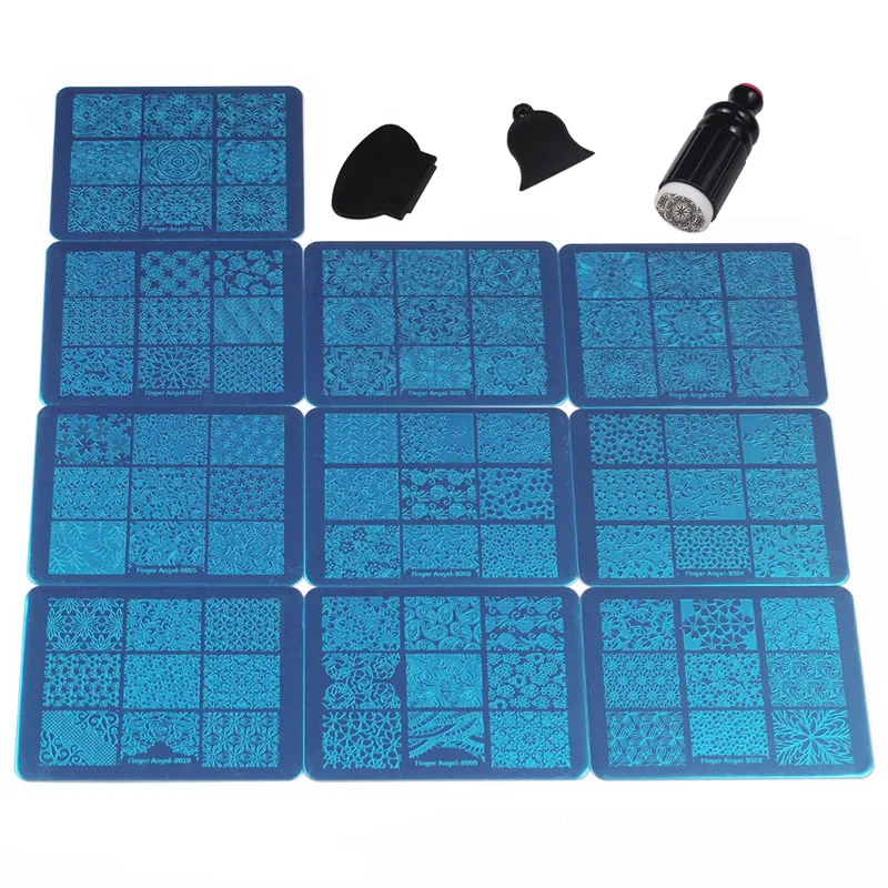 

Nail Art 10Pcs Stamping Plate + 1Pcs Double Head Stamper Template Image Plates Nail Stamp Plate JT160