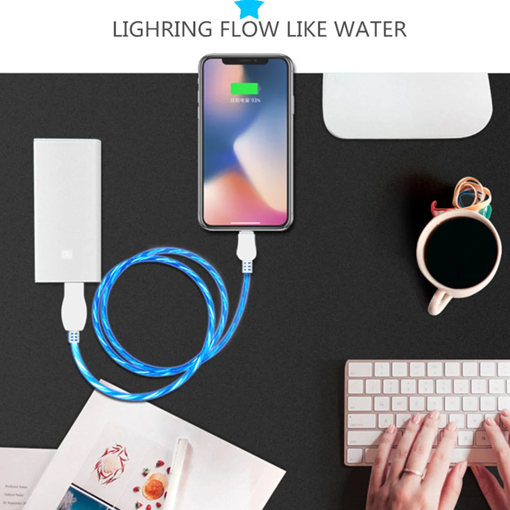 USB кабель Тип C течет LED свечение зарядки данных синхронизировать мобильный