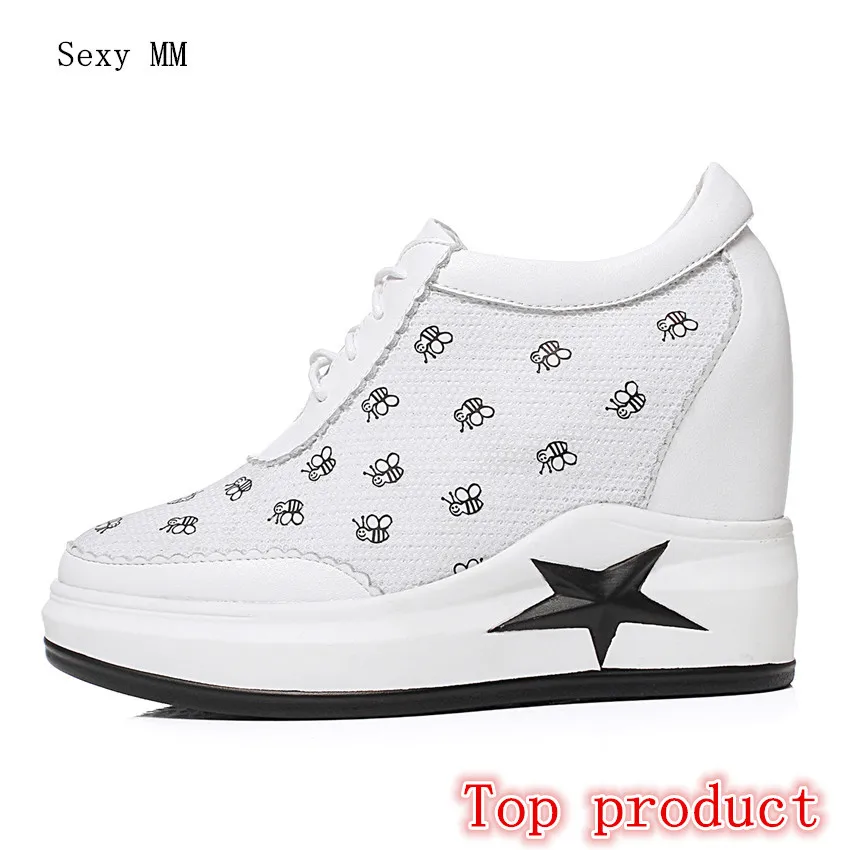 

Genuine Leather Wedges Shoes Lace-Up Women Flats Loafers Wedge Casual Height Increasing Flat Walking Shoes High Quality