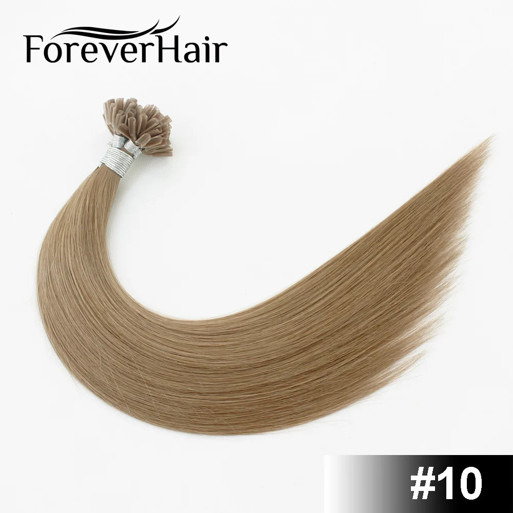 FOREVER HAIR 0,8 г/локон 1" Remy Nail U Tip Prebond Кератин клей человеческие волосы для наращивания темно-коричневый#2 50 прядей прямой Fusion - Цвет: #10