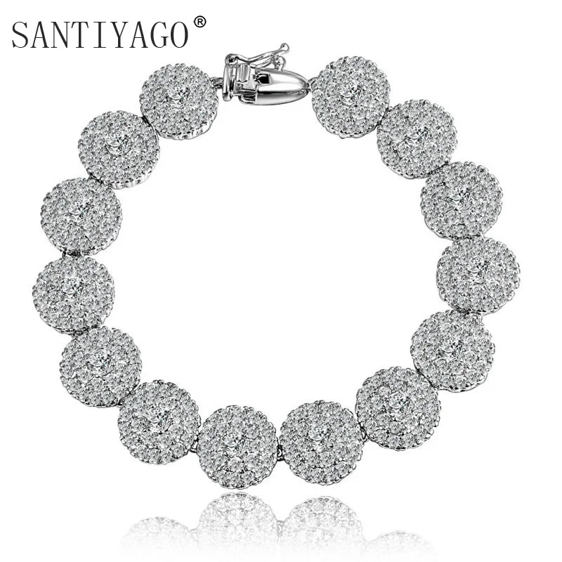 

Pave Setting Zircon Inlay Top White Gold Plating Bracelet for Women Wedding Engagement Bracelet Women