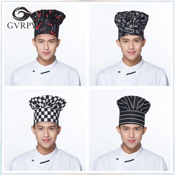 

Hot 7 Colors High Quality Chili Forks Ice Cream Printed Chef Waiter Hats Restaurant Chef Cook Workwear Mushroom Cap Chef Uniform