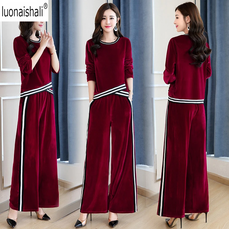 Tracksuit Costumes for Women Velvet Set Long Sleeve Criss cross Top