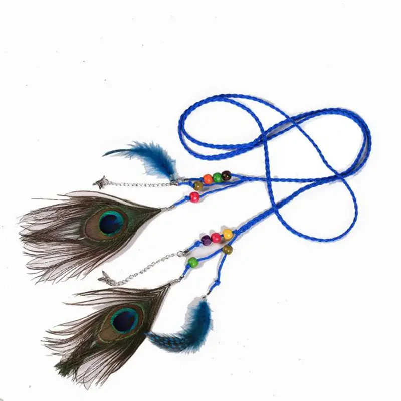 Women Fashion Folk-Custom Peacock Braided Feather Waist Belt Blet for dress shirt fashion accessories 40FE127
