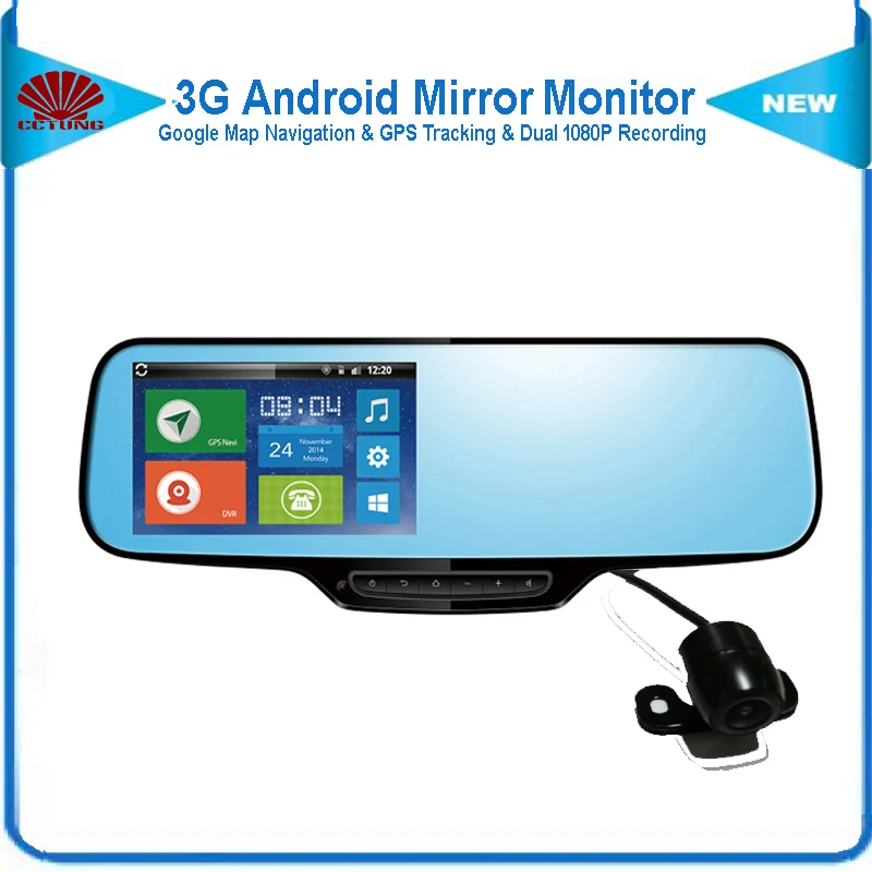 3G Android Mirror Car DVR with Tri Camera & Google Map Navigation & GPS