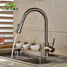 Brushed Nickel Pull Out Faucet Spout Swivel Kitchen Sink Mixer Tap Single Handle Deck Mount
