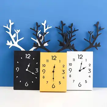 

Nordic Creative Wood Antler Clock Unique Design Antler Decorative square Clocks Loft Wall Hanging Wood Clock Home metope Decor