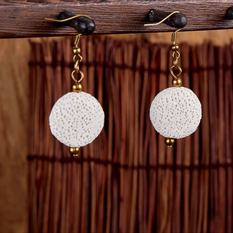 

Stylish 8 Colors Round Lava Bead Drop Earrings Volcanic Stone Charm Jewelry Women Reiki Healing Dangle Earrings