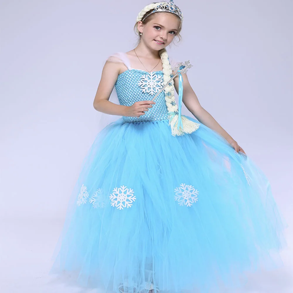 Blue Snow Queen Girls Elsa Dress Cosplay Princess Costume for Kids Froze Girls Christmas Dress Kids Snowflake Party Dress Tutu (1)
