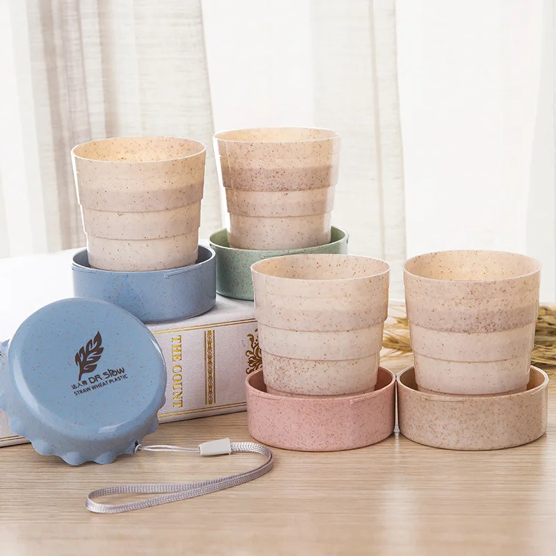 

New Vogue Outdoor Travel Environmentally friendly wheat material Retractable Folding Cup Portable Drinking Travel Camping