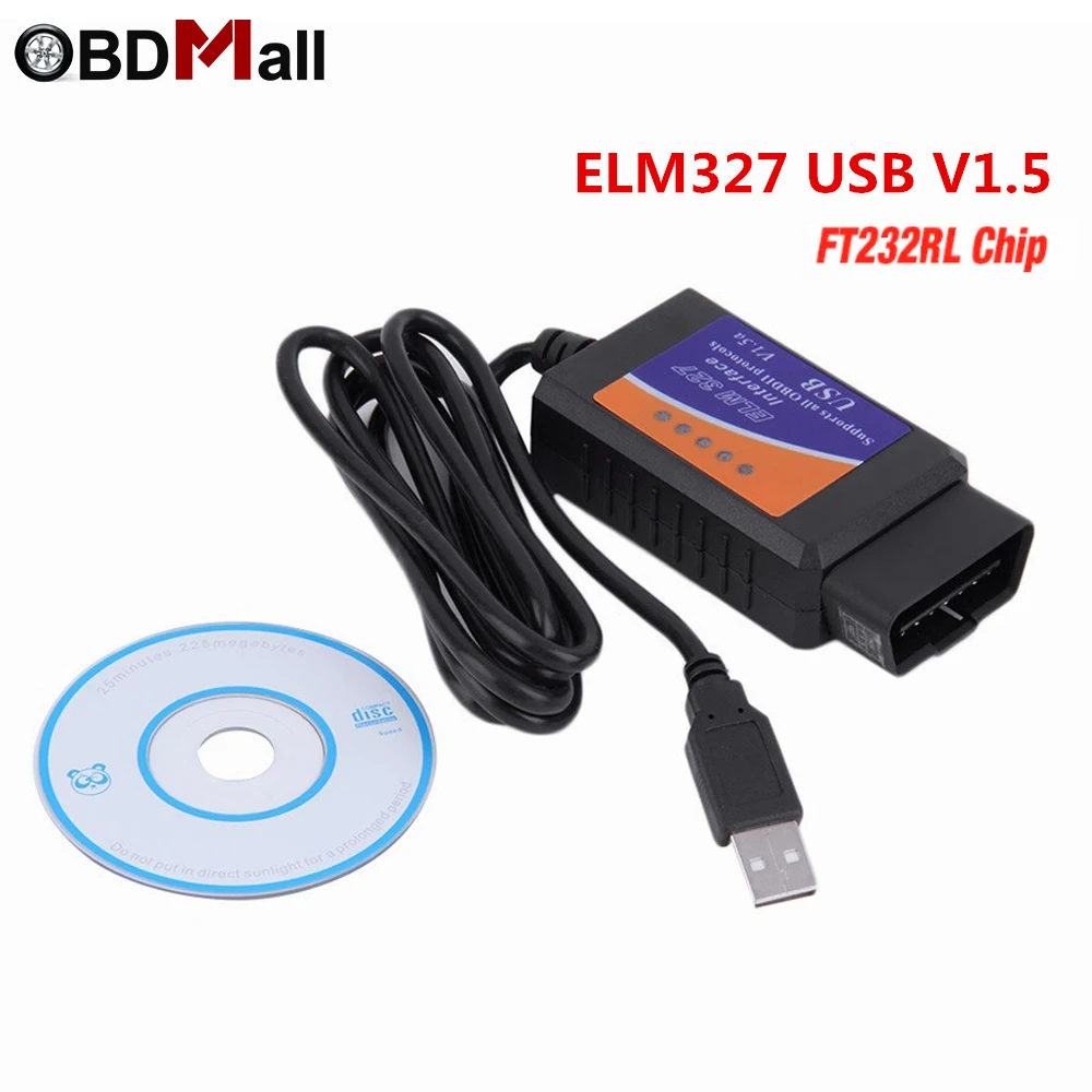 FTDI FT232RL Chip!! Real ELM327 USB V1.5 OBDII EOBD Scanner Automotive OBD2 Scan Tool for PC