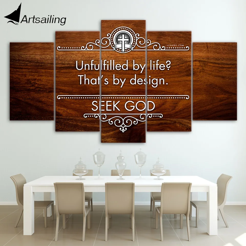 HD Printed 5 Piece Canvas Art Christian Cross Painting Motivational