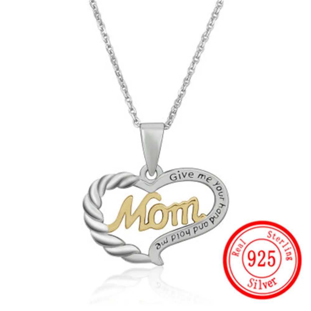 

Standard Silver MOM Necklace Pendant Female Charm Heart Shape S925 Sterling Silver Letter Creative Ornament Mother's Day Jewelry