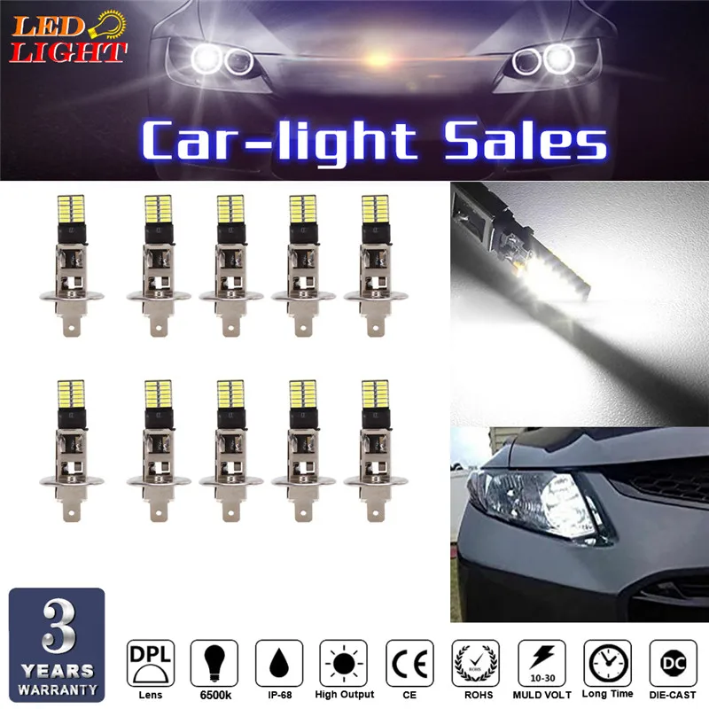 

10X 6500K 24-SMD-4014 2x H1 LED Replacement Bulbs For Car Fog Lights Daytime Running Light For Auto