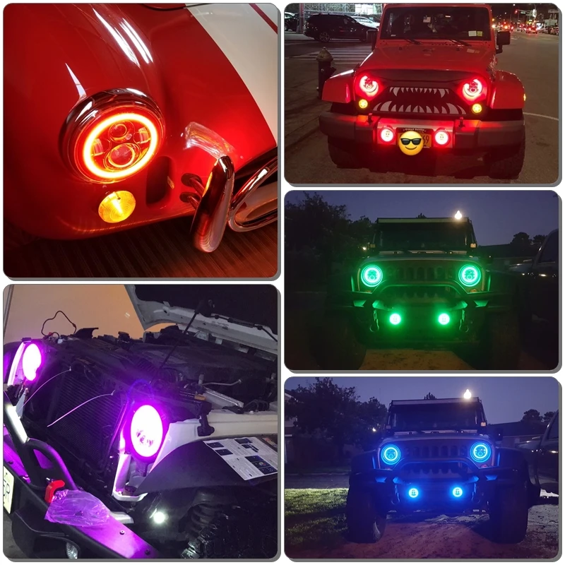 Автомобильные " дюймовые круглые комплекты фар для VW Beetle Classic 1950-1979 Вт/Bluetooth RGB DRL Halo Ring Hi/Low Beam DOT утвержден