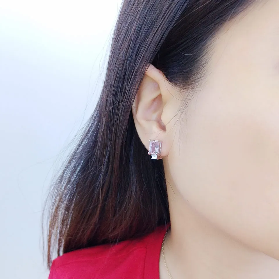 Skup UMCHO Solid 925 srebro klipsy dla kobiet Rose Pink Morganite Gemstone Wedding modna biżuteria zaręczynowa prezent