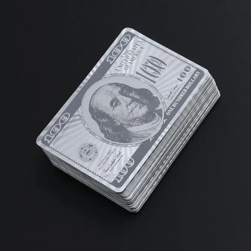 Золото Фольга игральных карт покрытием 100 доллар покер настольные игры Джокер двухслойные(серебро