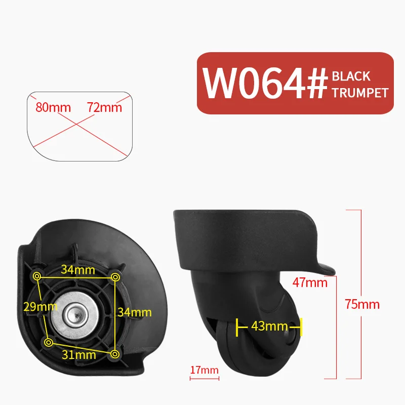 Черное Поворотное Колесо, нейлоновое колесо, оборудование для размещения, ролики для багажа, чемодан, сменные ролики для багажа, чемодан, колесо - Цвет: W064(2) Black Small