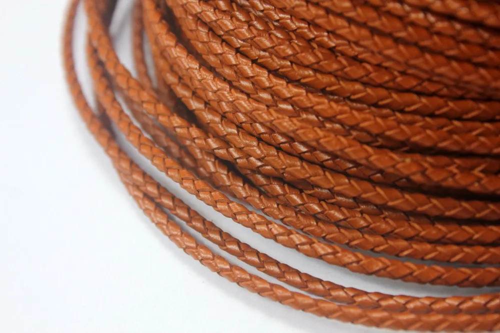 Buy 1 Yard 3mm Round Brown Braided Real Leather Bolo