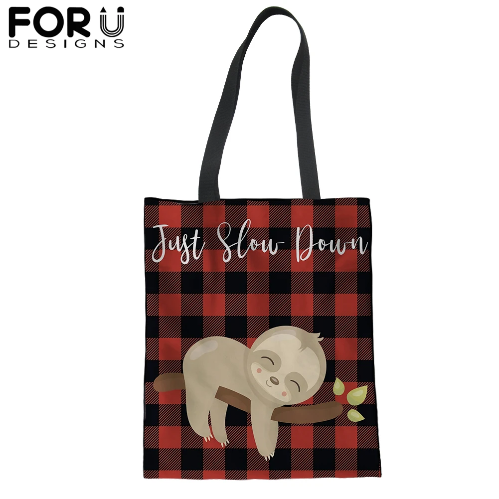 

Large Canvas Tote Bag Reusable Shopping Bag Cute Sloth Foldable Cotton Eco Grocery Bags Durable Handbag 2019