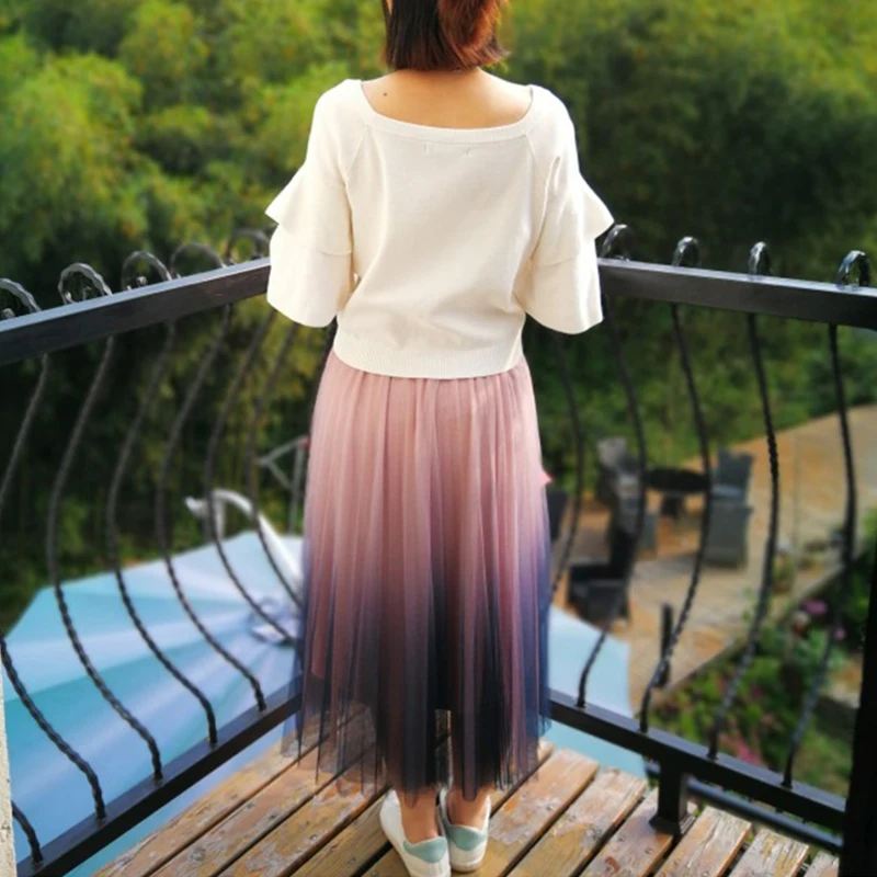 Тюлевая Женская юбка весна лето Falda Tul Mujer градиентная яркая эластичная юбка-пачка средней длины с высокой талией