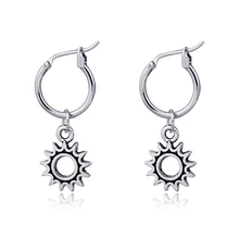 1 пара, Модные Ретро изысканные маленькие солнечные круглые серьги-кольца, цвет: старое серебро, круглые серьги для женщин E63