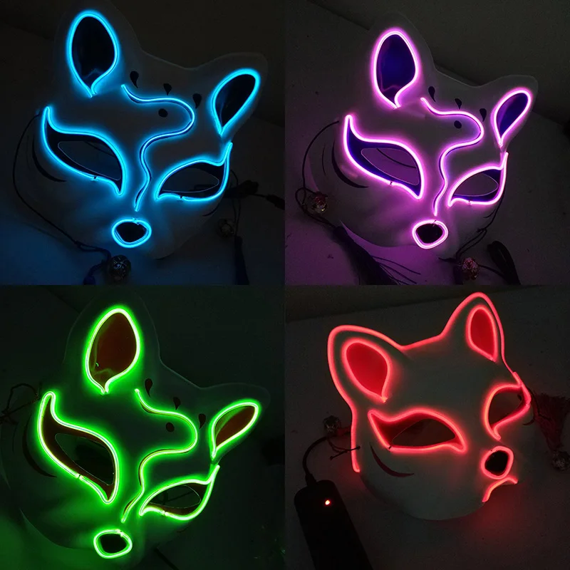 

Halloween LED Mask Light Up Party Tassels Bells Animal Masks Maska Cosplay Mascara Horror Glow In Dark Ball Masquerades Supplies
