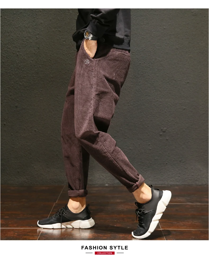 Повседневные вельветовые брюки для мужчин размера плюс, черные, винно-серые, хлопковые Свободные мешковатые штаны-шаровары с большими боковыми карманами, штаны в стиле хип-хоп