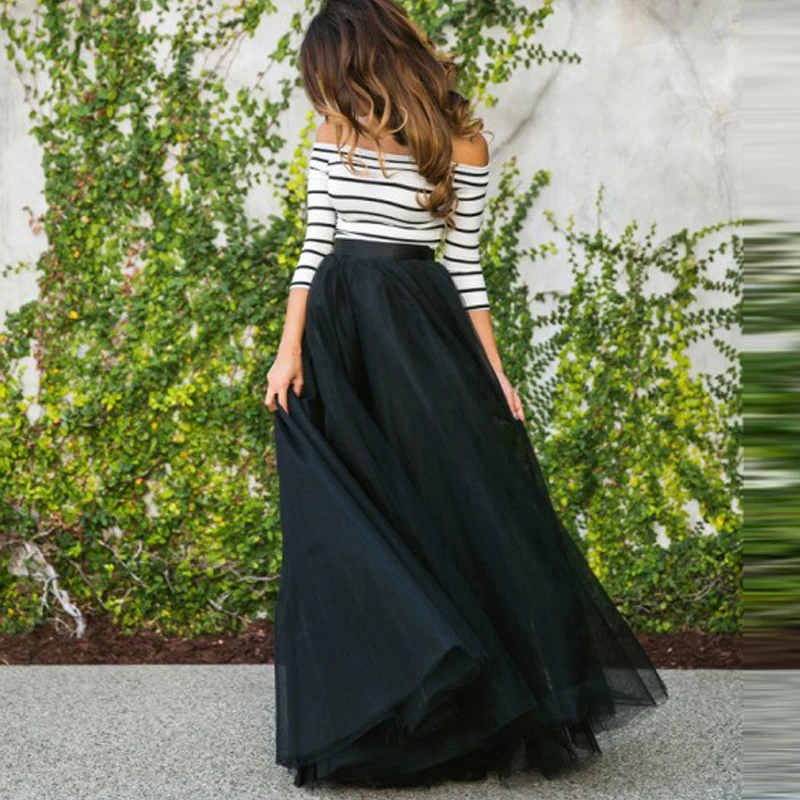Черные длинные юбки из тюлевой ткани с высокой талией Saias Longa Женская фатиновая юбка новая мода saias femininas официальная faldas mujer