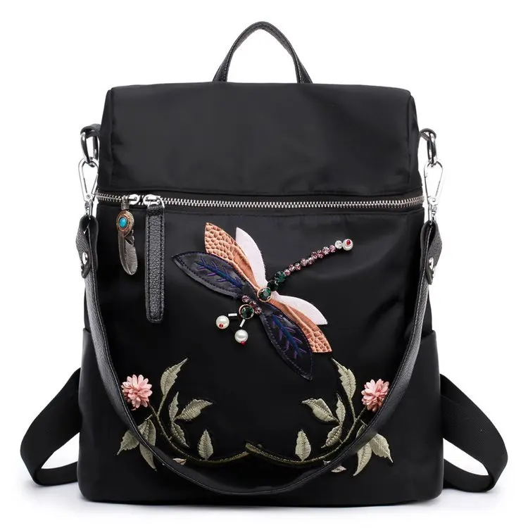 

2019 New Oxford Cloth Mummy Backpack Embroidered Dragonfly Waterproof Anti-theft Backpack Three-purpose Travel Bag