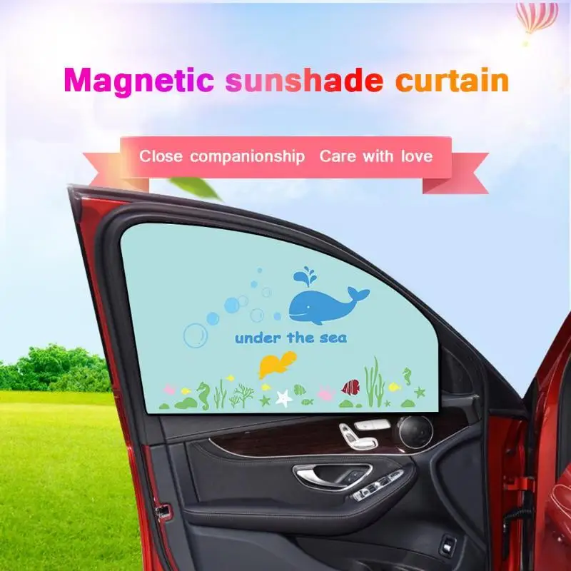 Мультяшная Магнитная Автомобильная Солнцезащитная пленка для автомобиля, защита от солнца, Боковое покрытие на окно, черная лента, 4 слоя солнцезащитной шторки, летняя регулируемая
